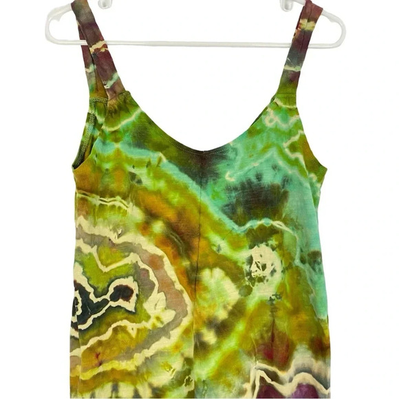 Handmade Geode Tie Dye Jumpsuit Romper Jumper Womens Small Cotton Chartreuse - Picture 3 of 12